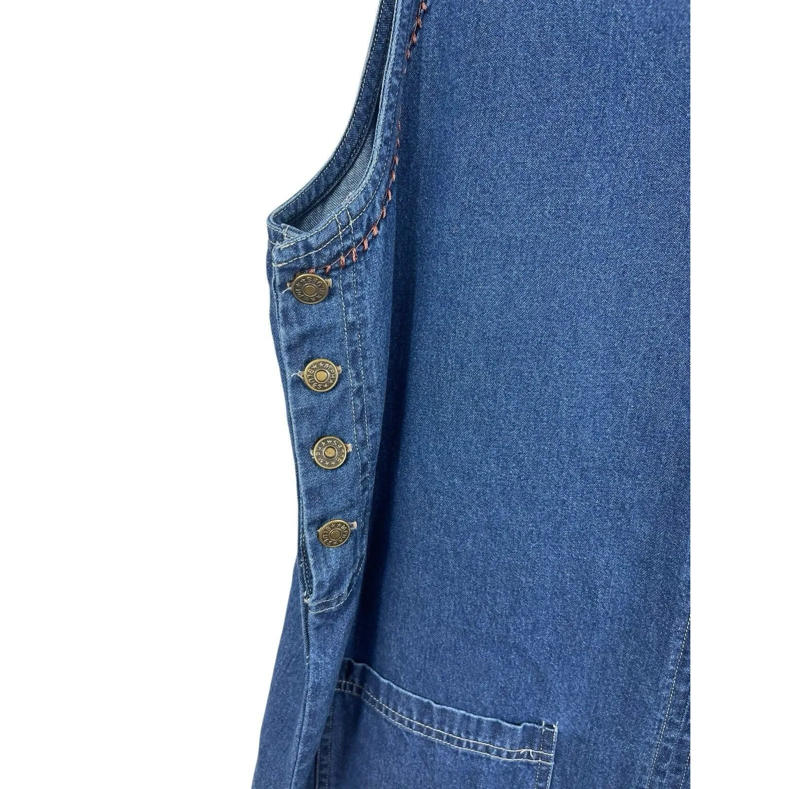 VTG 90s M.P.H. Blues Denim Jumper Dress L Embroidered Animals Safari Pockets NWT Blue Size L - Image 4