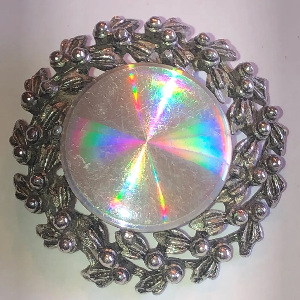 Jewelarama Vintage Silver Tone Brooch with Iridescent Holographic Center - Image 2