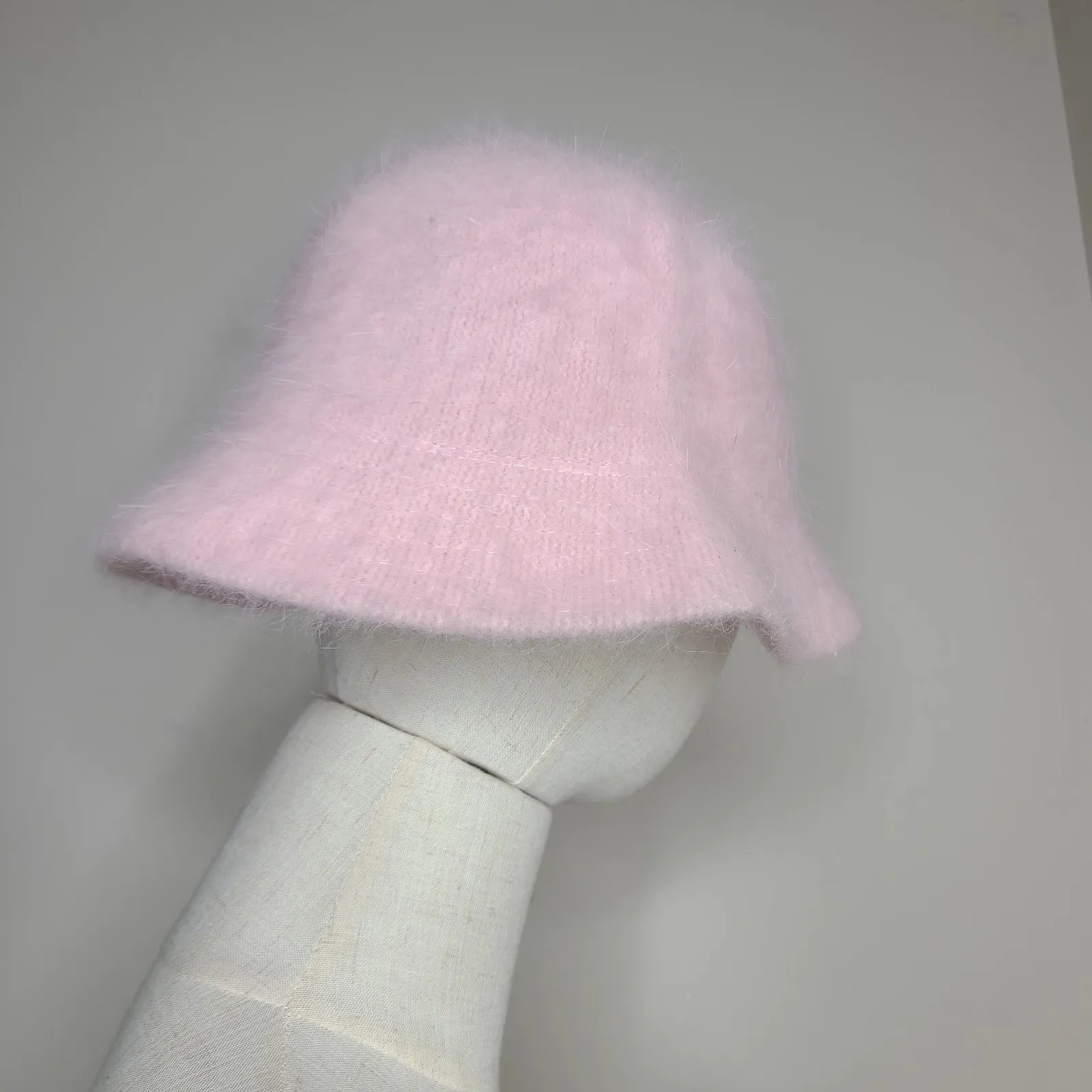 Angora Rabbit Blend Fuzzy Bucket Hat‎ Winter Warm Fuzzy Y2K Pink - Image 2