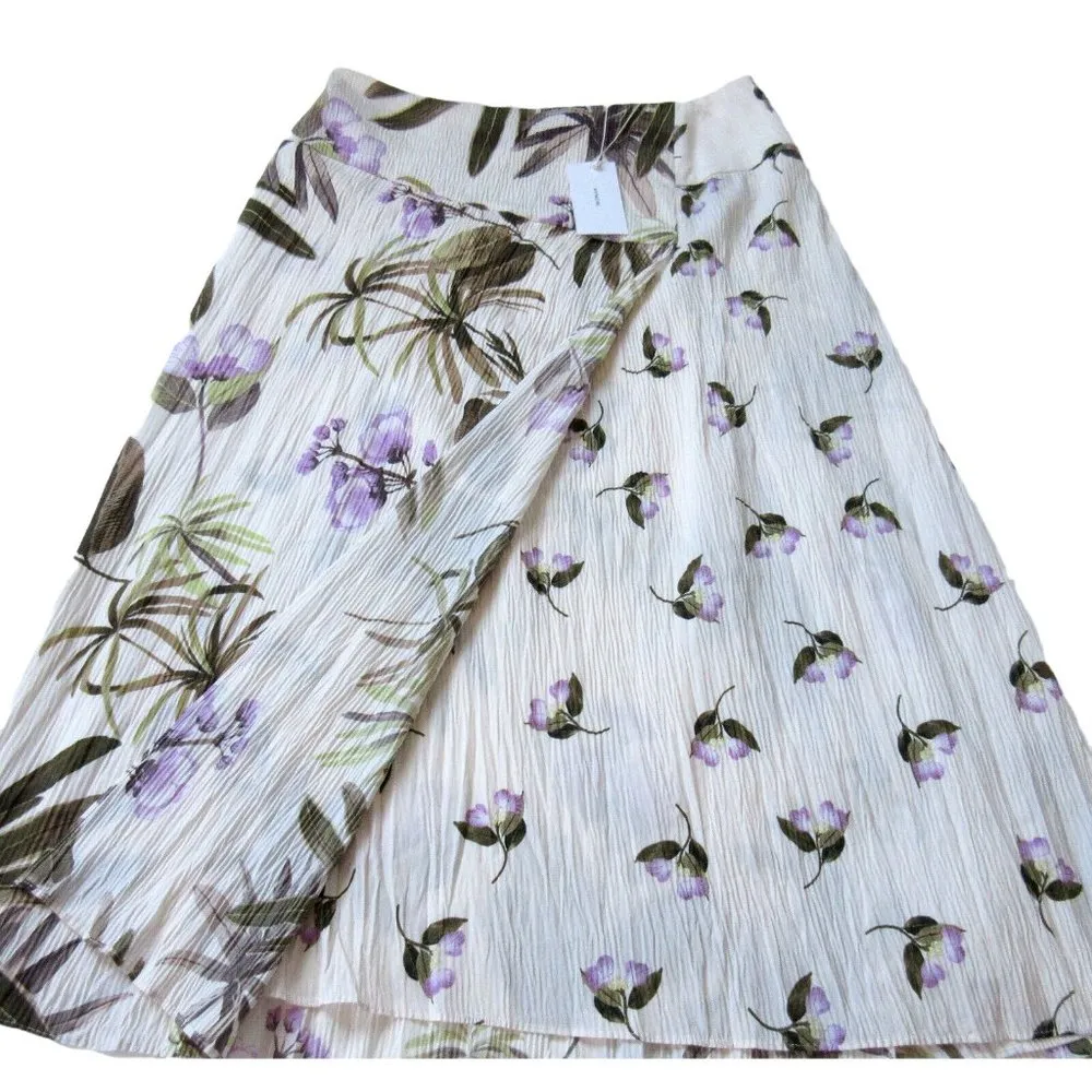NWT Vince Mixed Tropical Garden Midi in Pale Alder Floral Crinkle Skirt 8 $295 - Image 3
