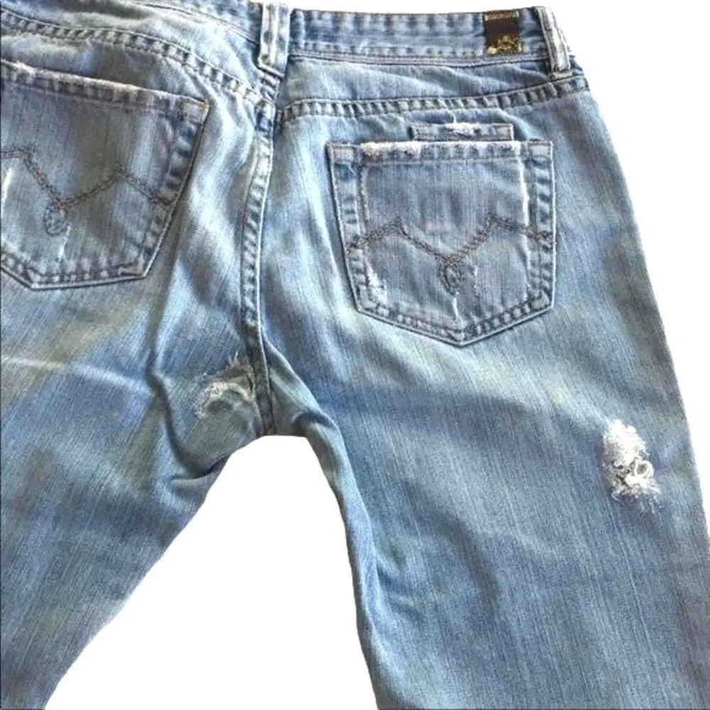 EMPYRE Low Rise Jeans Button Up Light Blue Distressed Cotton Bootcut Leg Size 7 - Image 6