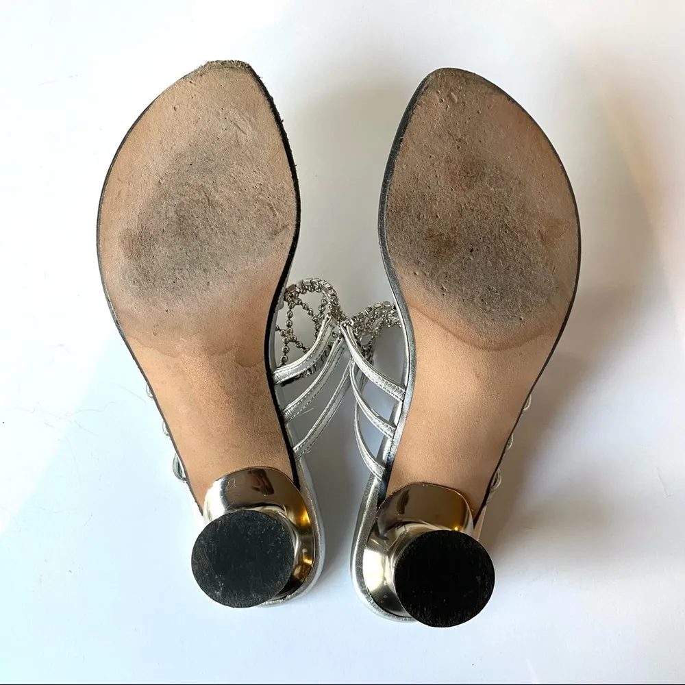 Stuart Wetizman Pewter Colored Rhinestone Sandals - Image 6