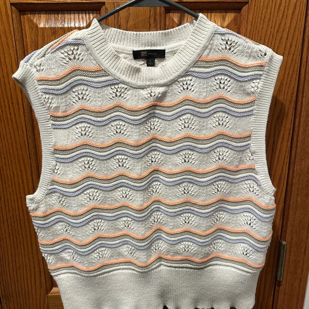 Frye Salt Breeze Combo Sweater Vest Crocheted Stitch Size Large - Image 6
