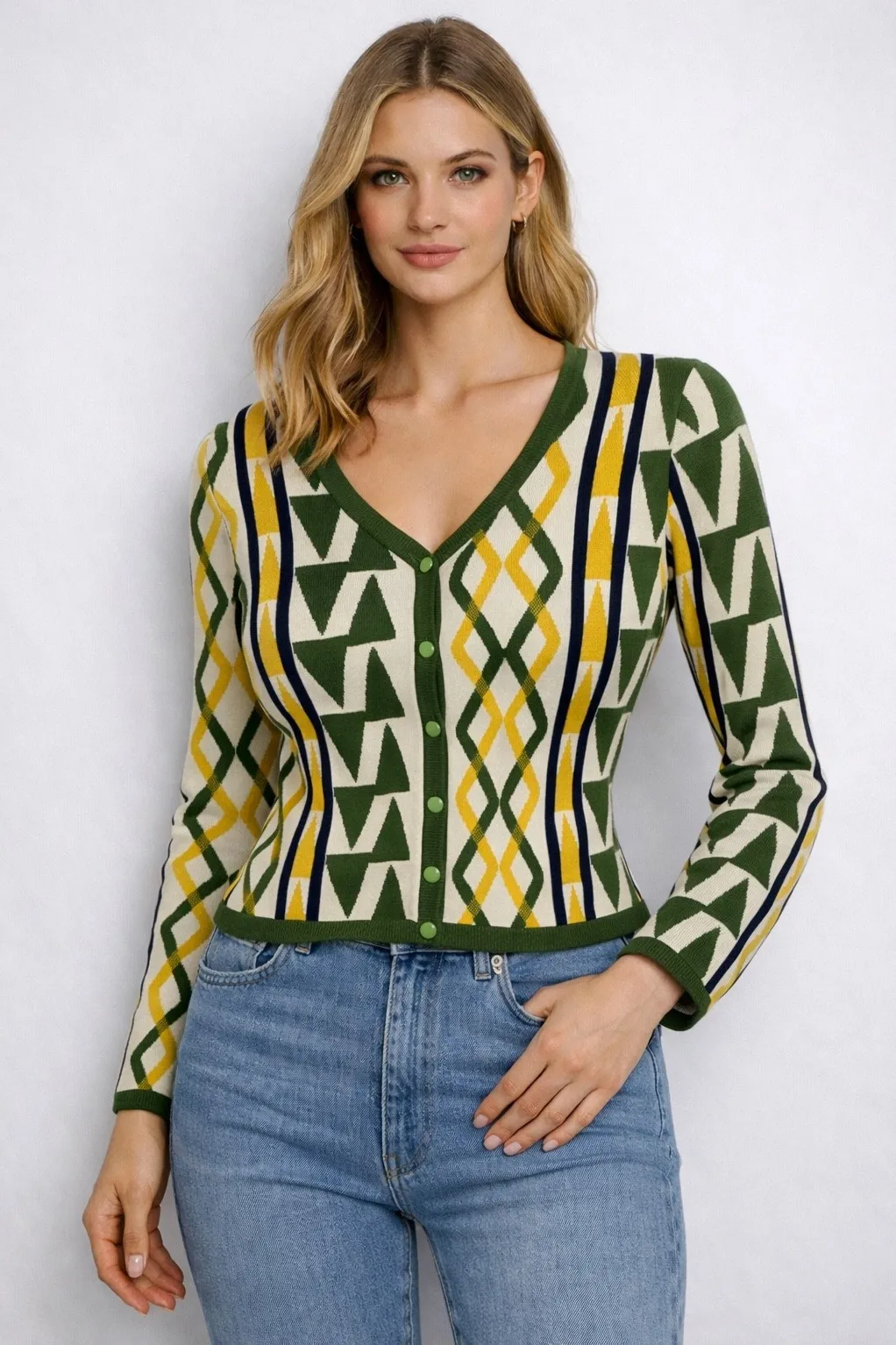 MISA Los Angeles Geometric Print Knit Cardigan Sweater Women's size S - Image 1