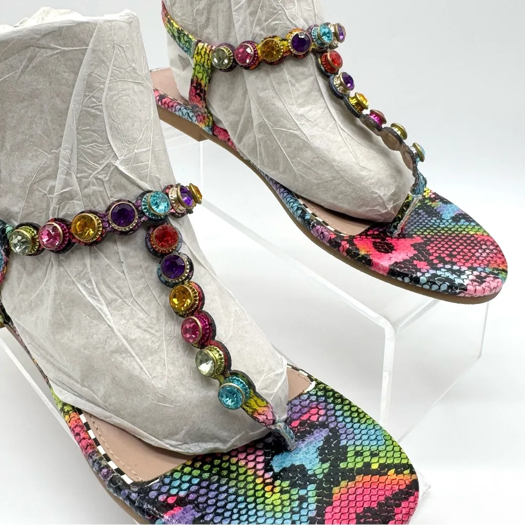 Betsey Johnson Caroll Multi Snake Print Jeweled T-Strap Sandals Size 6.5 - Image 3
