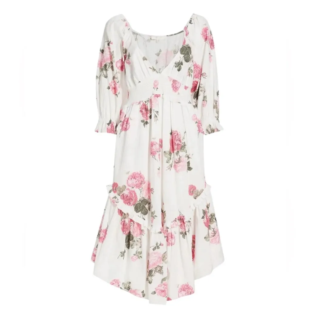 LoveShackFancy Firefly Midi Dress in Paradise Pink Floral Size Medium NWT - Image 3