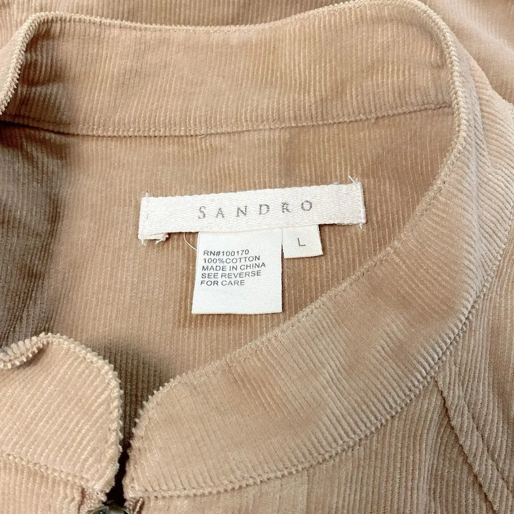 SANDRO Beige Corduroy Ruffle Sleeves Jacket Large Winter Fall Fashion Outfit - Image 4