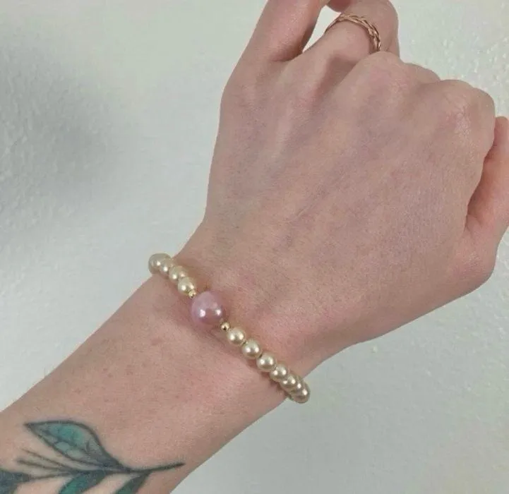 Pink Pearl Bracelet “Mara” Glass Bead Spinner Tactile Elastic Boho - Image 8