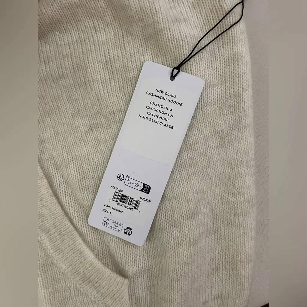 Alo Yoga NWT New Class Cashmere Hoodie Bone Heather Kangaroo Pocket L Oversized - Image 10