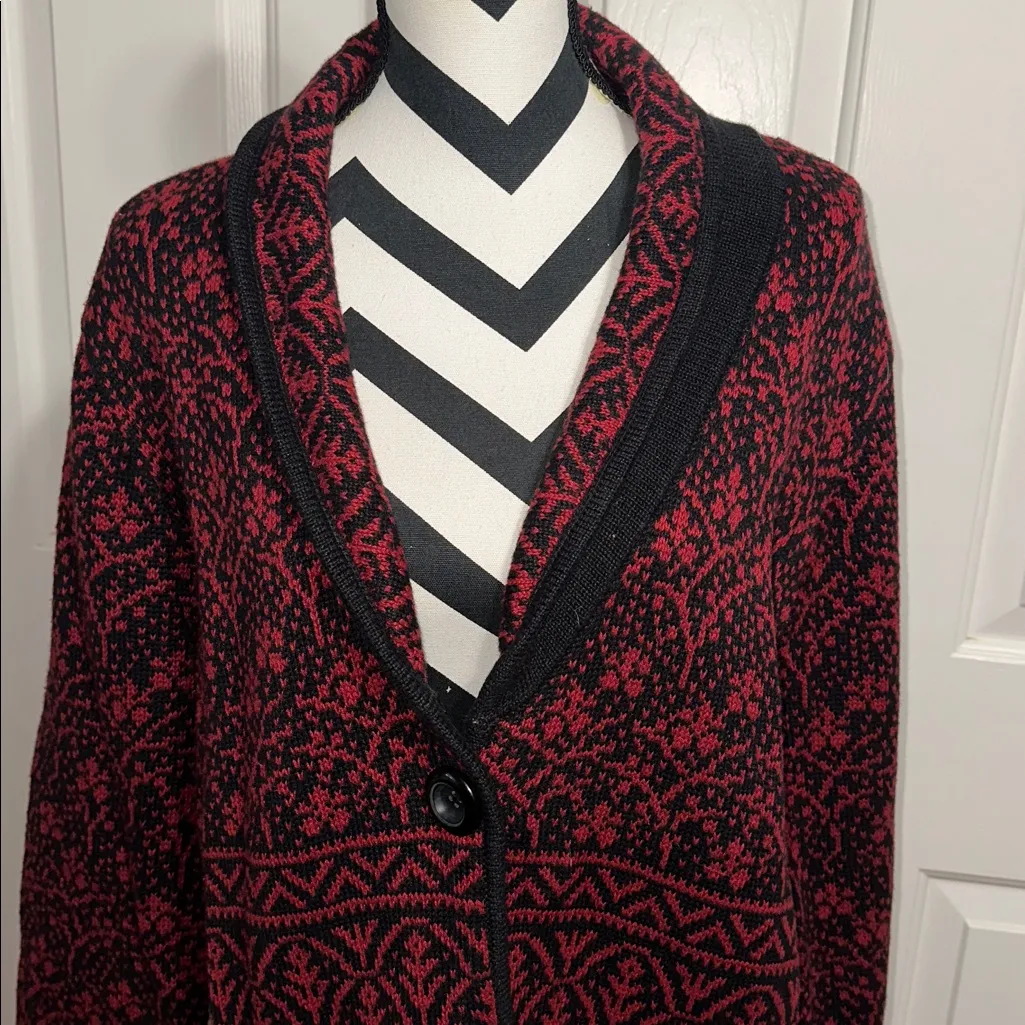 Nomadic Traders Red and Black Patterned Cardigan Size XL - Image 2
