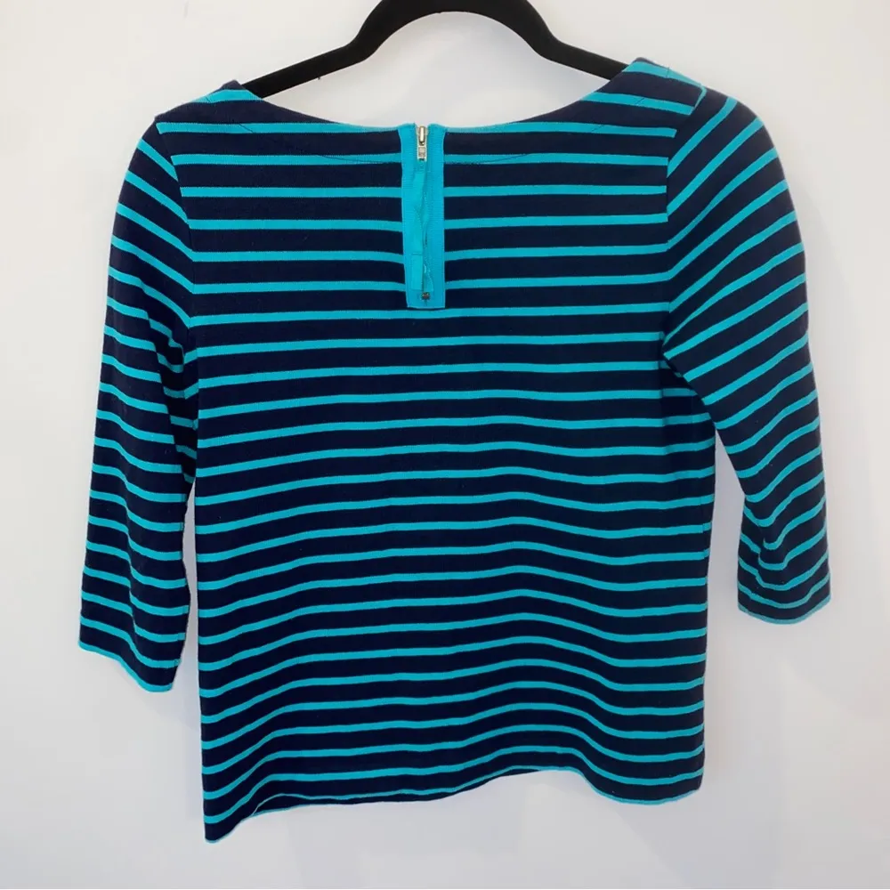 Ann Taylor Loft Petite Teal/Navy Stripe Blue Boat Neck Sweater - Image 3