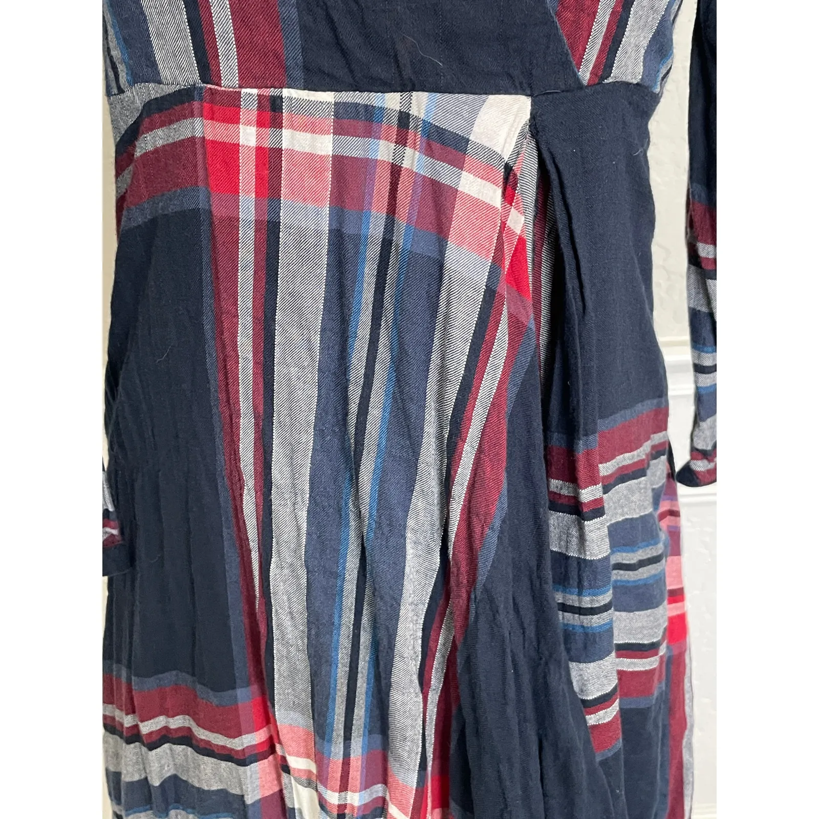 Isabella Sinclair Anthropologie Navy Red Tartan Plaid Midi Dress XS - Image 5