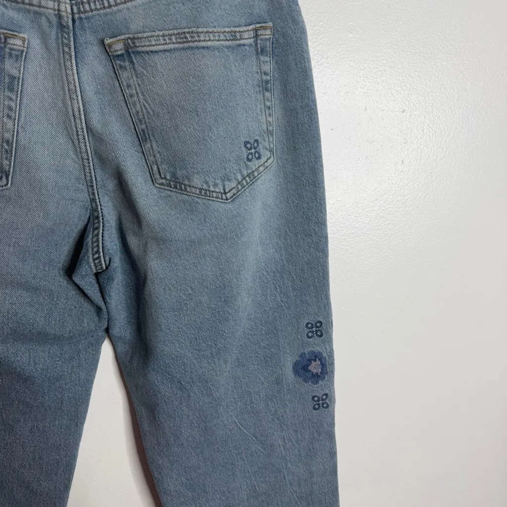 Lucky Brand Boy Mid Rise Relaxed Straight Jean Blue Floral Embroidered Size 4/27 - Image 7