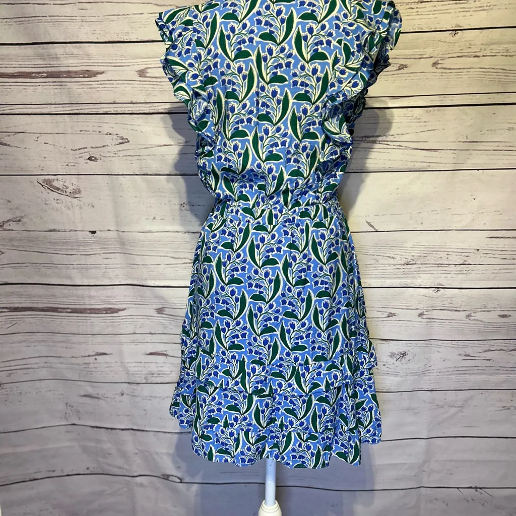 She + Sky Blue Green Floral Ruffle Dress Size Small - Image 4