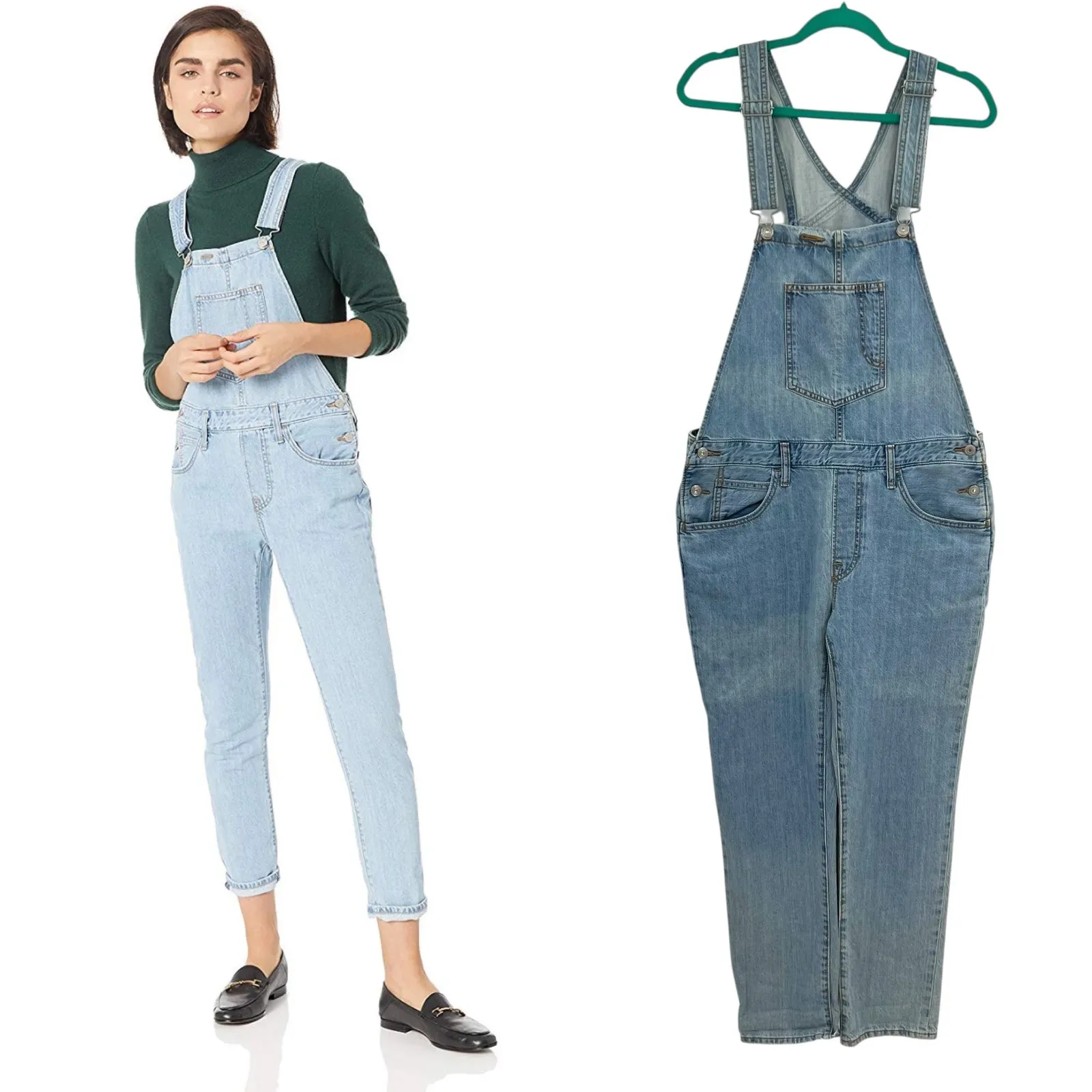 Levi's Original Overalls Jeans Denim Medium Light Wash Blue‎ Size Large - Image 2