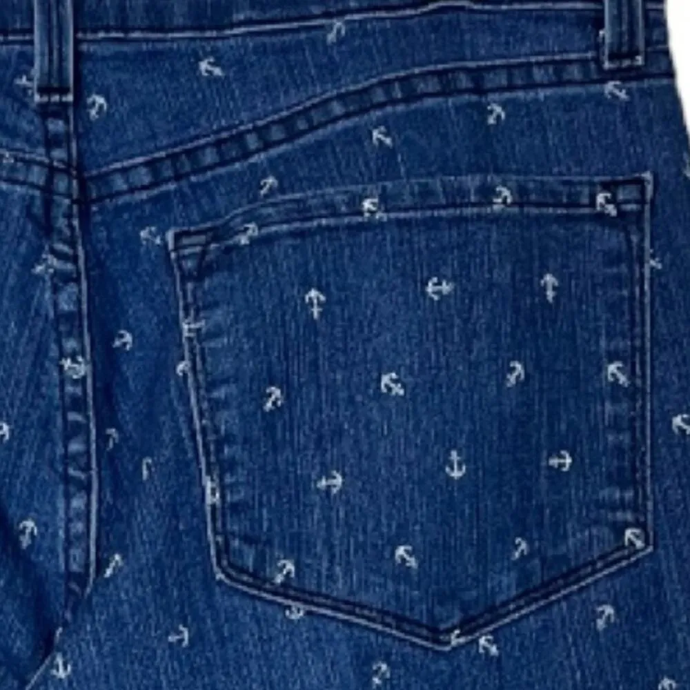 NYDJ Crop Jeans Nautical Anchor Print Mid Rise Medium Blue Wash Women’s Size 10 - Image 7