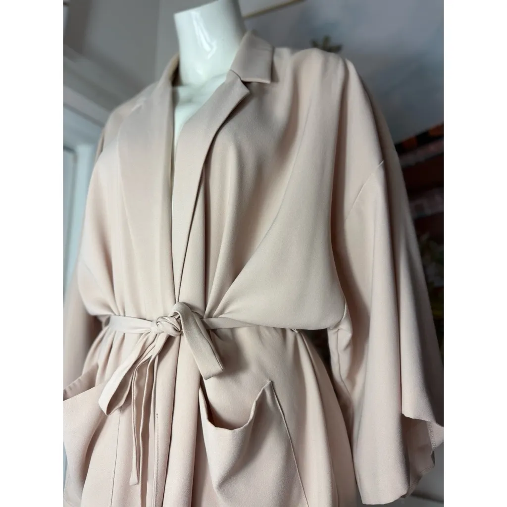 Topshop Light Pink Blush Beige Tie Waist Kimono Style Blazer Jacket Size 12 - Image 3