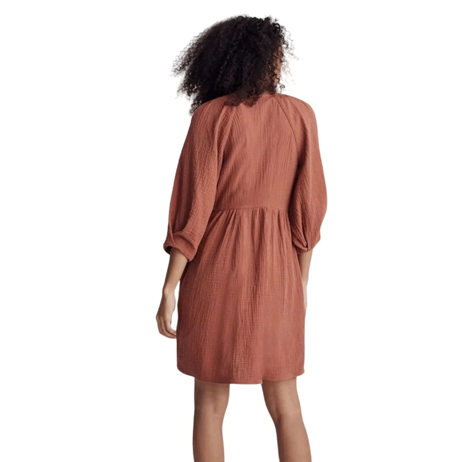 Madewell Marianna Puff-Sleeve Mini Dress Ground Clove Burnt Orange color raglan - Image 3