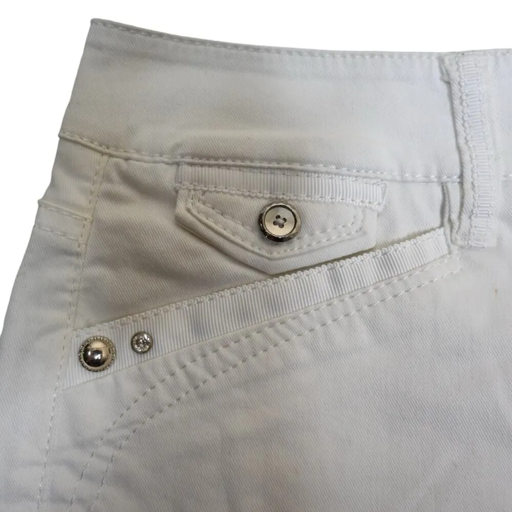 White House Black Market Womens 4 Cotton Blend Stud Embellished Shorts in White - Image 7