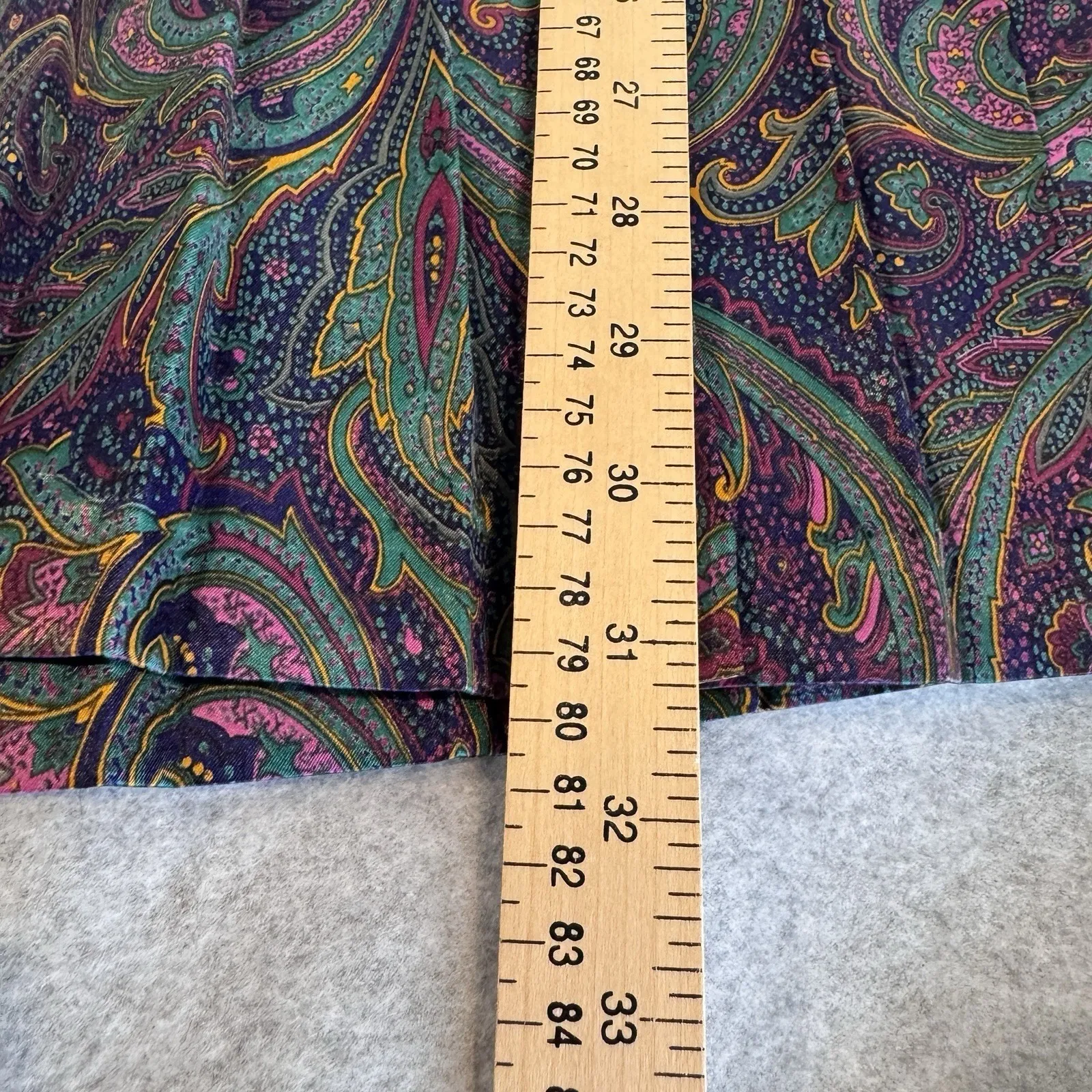 Vintage Russ Pleated Preppy Midi Skirt Womens 14 Purple Paisley Silky Satin - Image 13