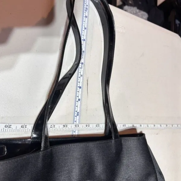 Falchi Sport‎ Black Shoulder Tote Bag Logo Smooth Canvas Patent Leather Straps - Image 11