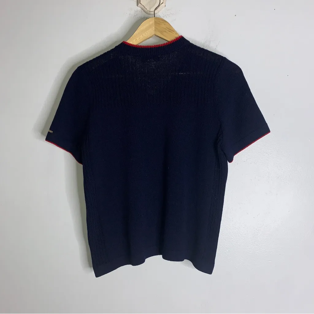 St‎ John Sport Sweater Size Small Wool Blend Navy Blue Knit Short Sleeve CP0296 - Image 2