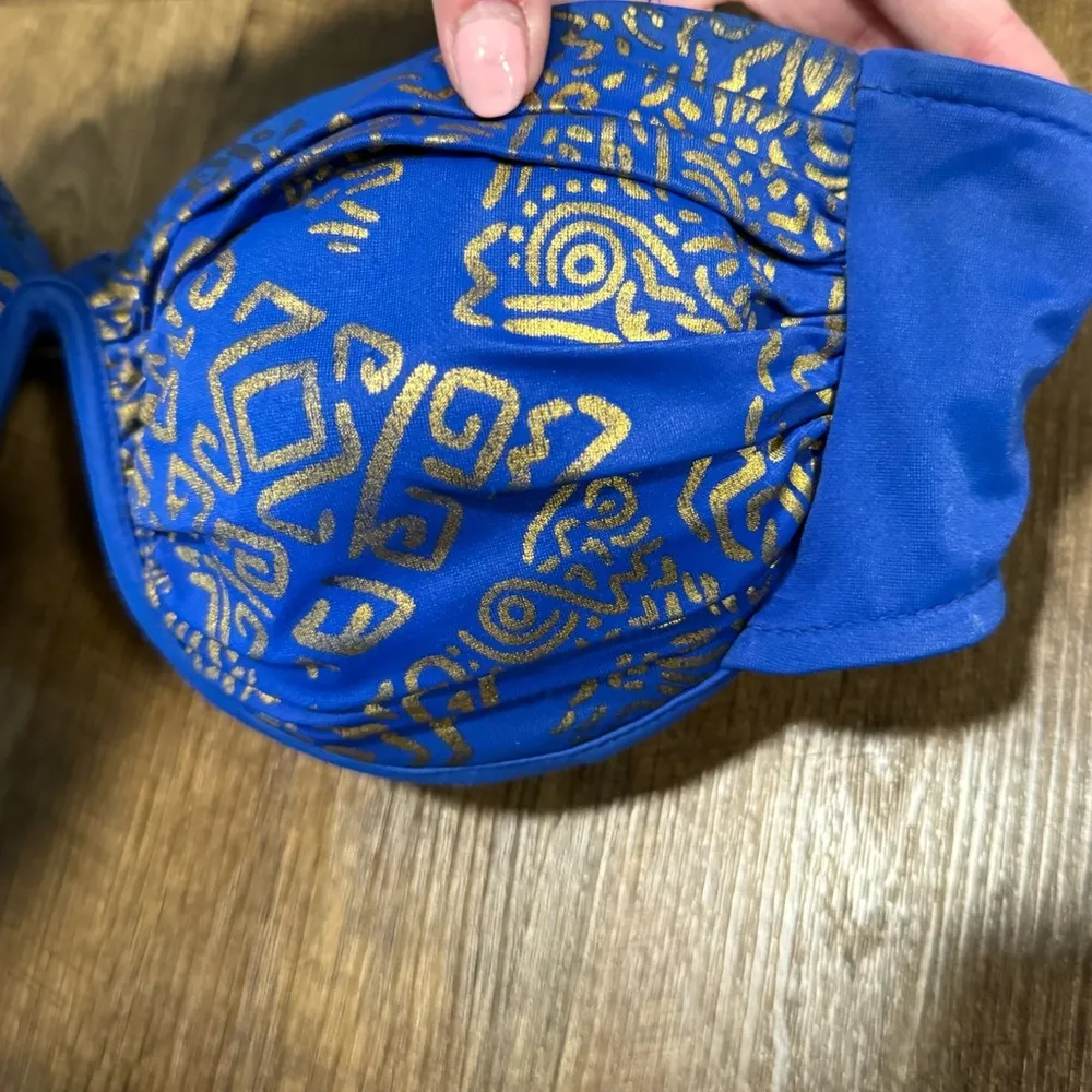 Vtg Catalina Bikini Top Sz 12 Aztec Egyptian Print Blue Gold Underwire - Image 6