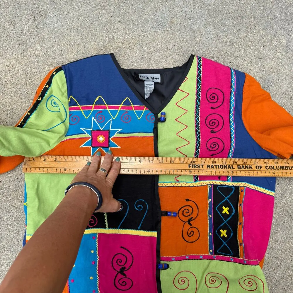 Vintage Indigo Moon Neon Embroidered Patchwork Art Deco Jacket - Image 5