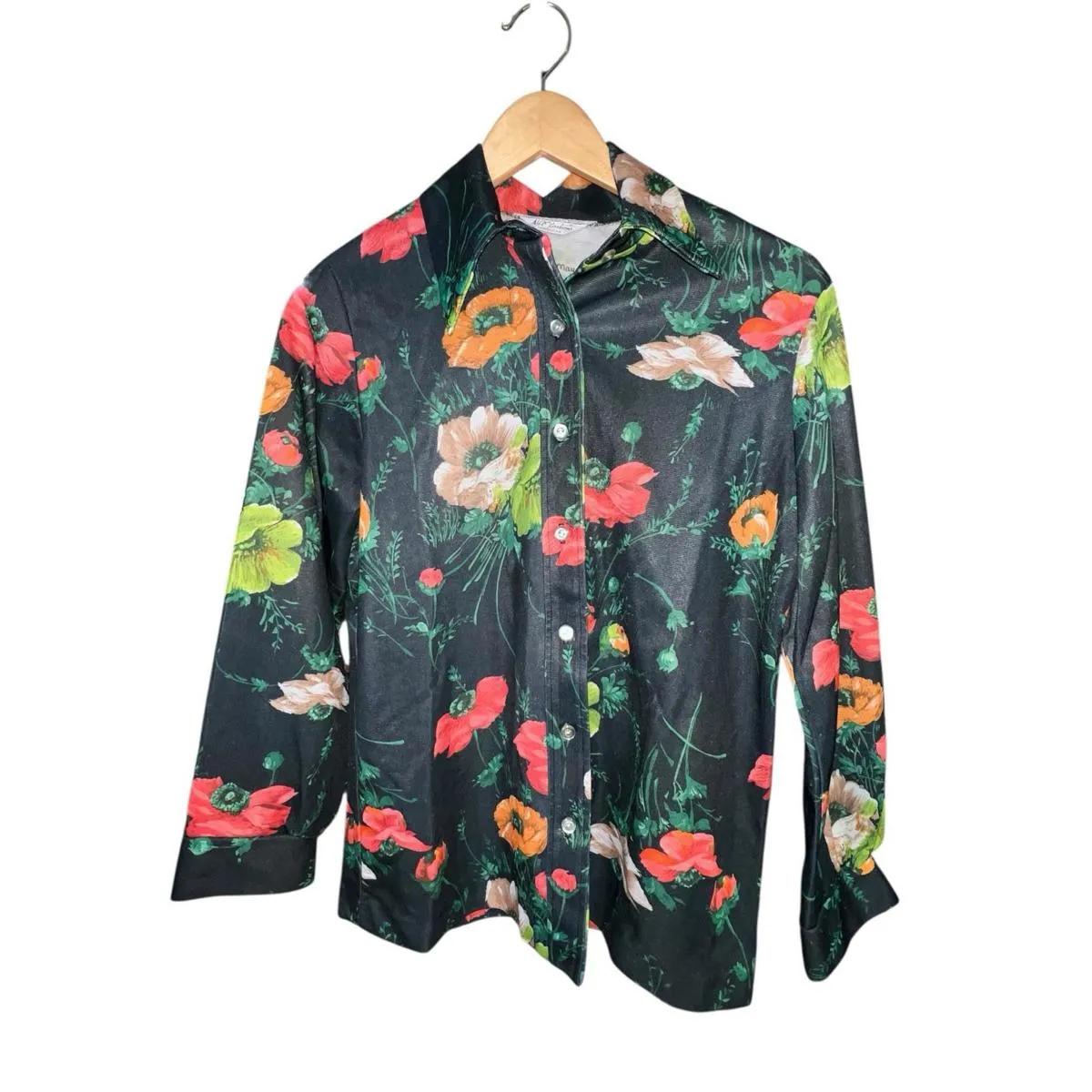 NPC Fashions VTG 1970s Floral Polyester Cottagecore, Grannycore, Boho Shirt M/L Size M - Image 4