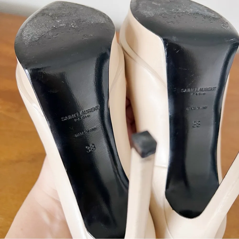SAINT LAURENT • Janis 105 Cap-Toe Platform Pump two tone beige nude black heels - Image 13