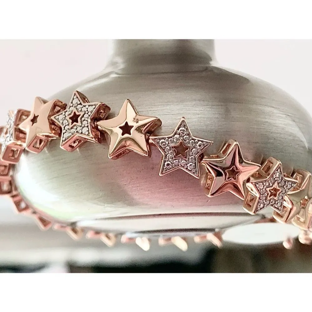 𝅺18K Rose Gold Sterling Silver Plated Diamond Star 8” Bracelet NWT! Retail $100 - Image 14