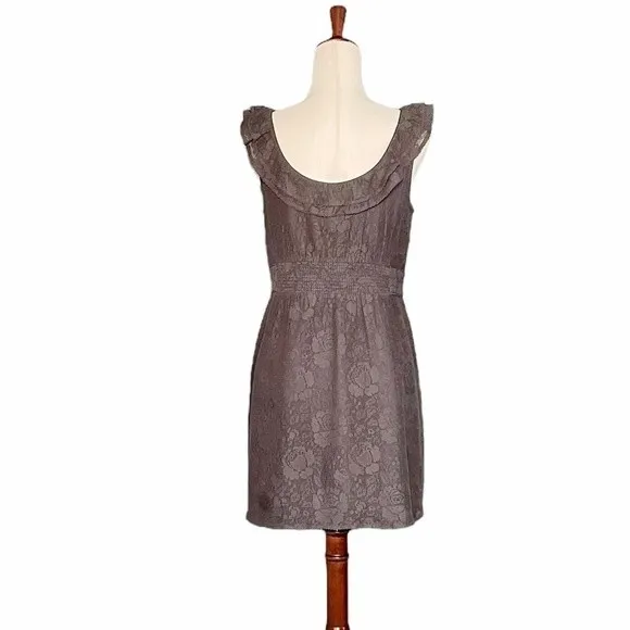 Anthropologie Maeve Dress Women's Size Small Y2K Gray Lace Ruffle Short Sundress - Image 4