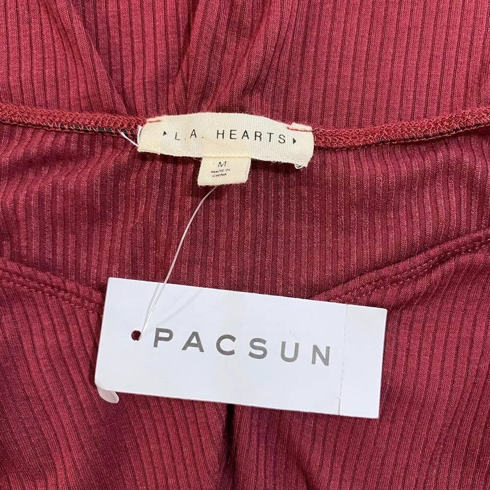 Pacsun L.A. Hearts Ribbed Burgundy Scoop Neck Romper NWT Size M - Image 3