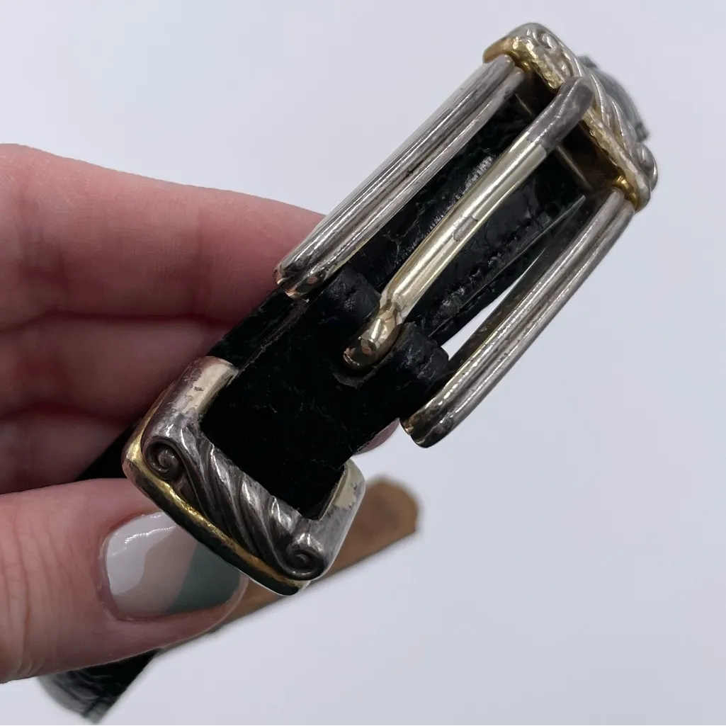 Vintage 80s 90s Brighton Black Leather Belt Women's Size 36 Embossed Classic - Image 6