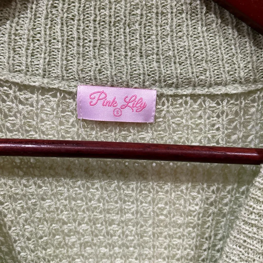 Pink Lily Light Green Button Cardigan – Oversized Small - Image 2