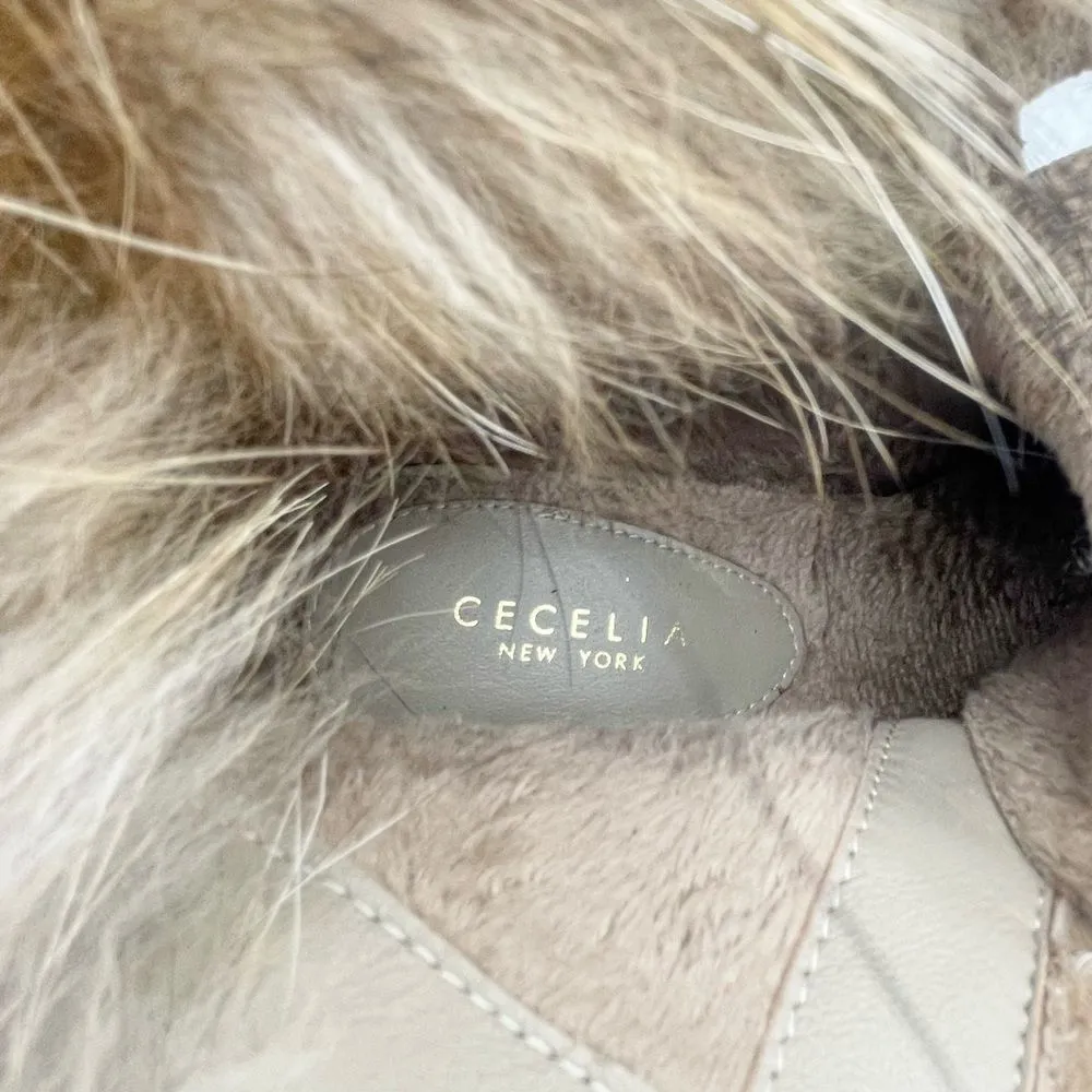 Cecelia New York Holly Wedge Bootie Chestnut Suede Fox Fur Lace Up Boot Size 9 Brown - Image 13