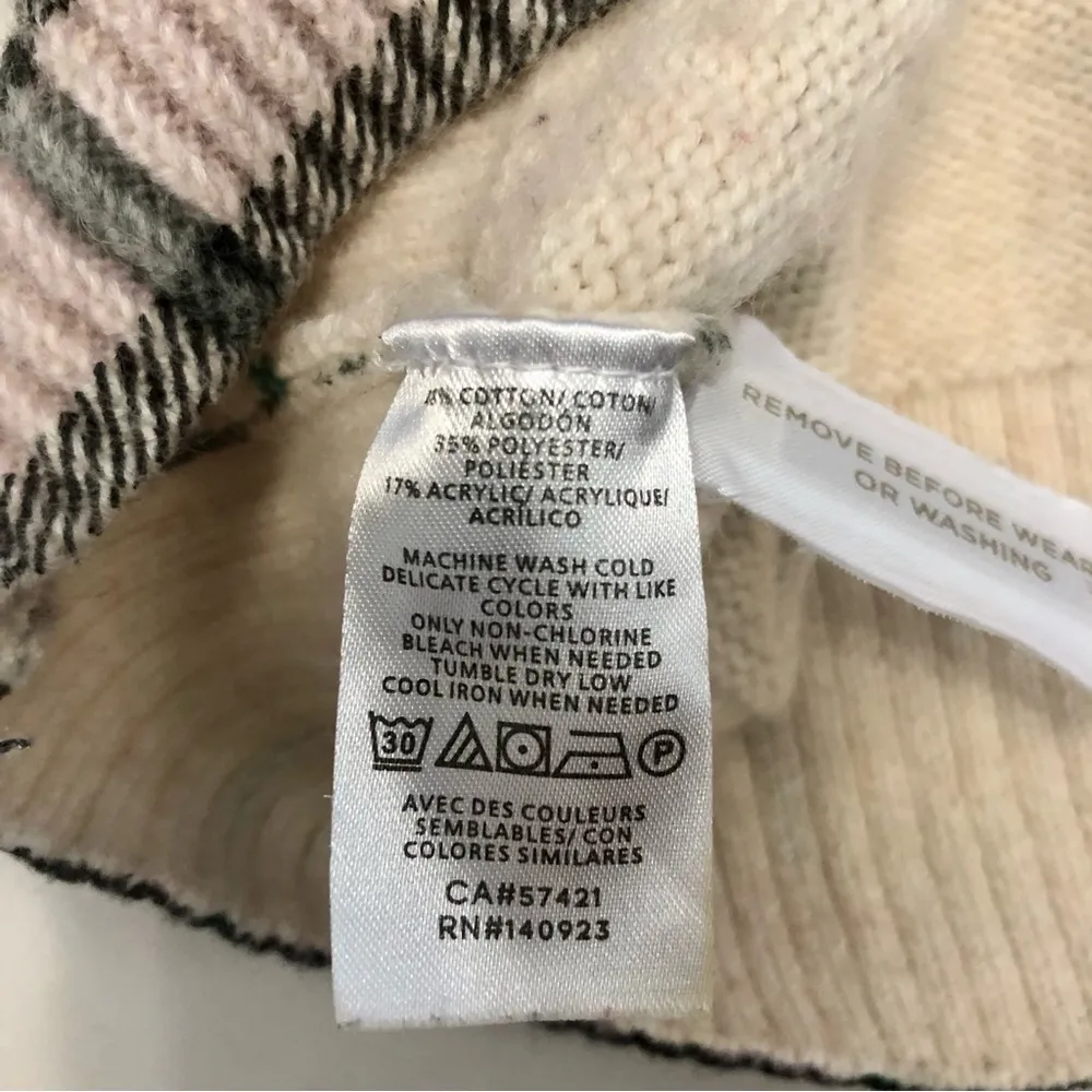 Plaid Cardigan Sweater V-Neck Ribbed Multicolor Cream Black Purple & Green - Image 10