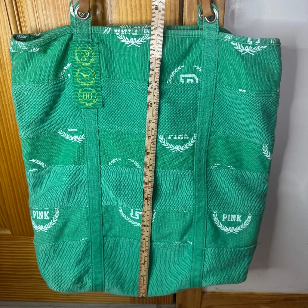 Vintage Victoria’s Secret PINK Green and White Monogram Canvas Tote Bag - Image 8