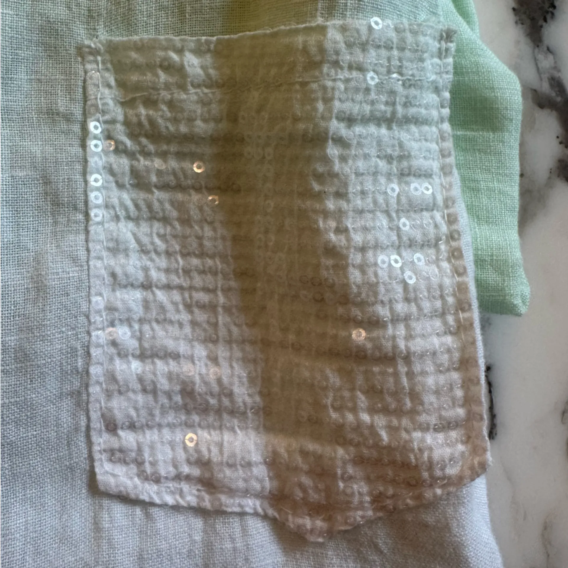EUC Kabana Women’s Linen Green and White Button - Image 6