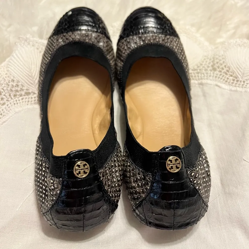 Tory Burch Lisa Ballet Scrunch Flats Shoes Cap Toe Reptile Skin Women’s Size 7 - Image 9