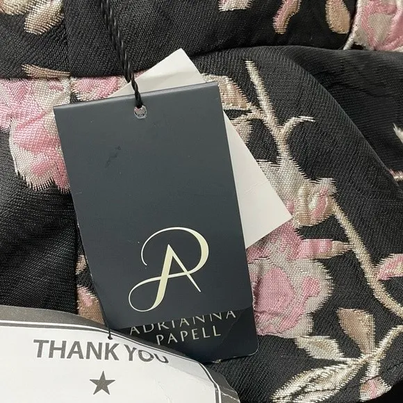 NWT Adrianna Papell One Shoulder Dress Black & Pink Floral Jacquard Size 6 NEW - Image 13