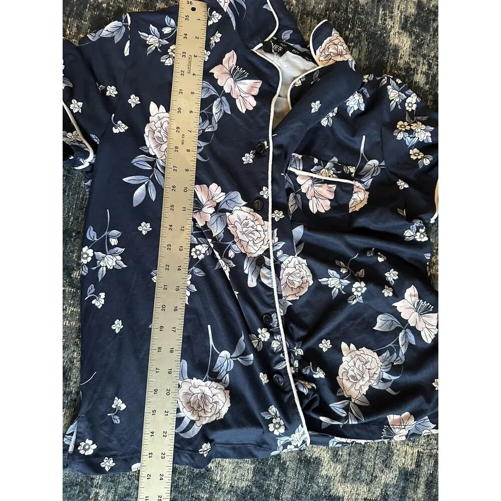 LJONES NEW YORK Navy Blue Floral Print Pajamas Shirt/Short Set Size Medium - Image 8