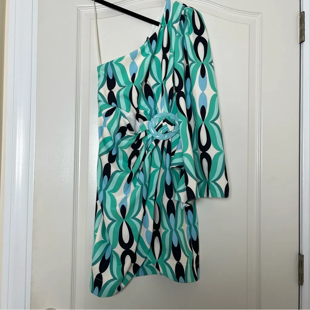 NWT Patbo‎ Twist One Shoulder Mini Dress in Piscene Blue Size 2 - Image 2