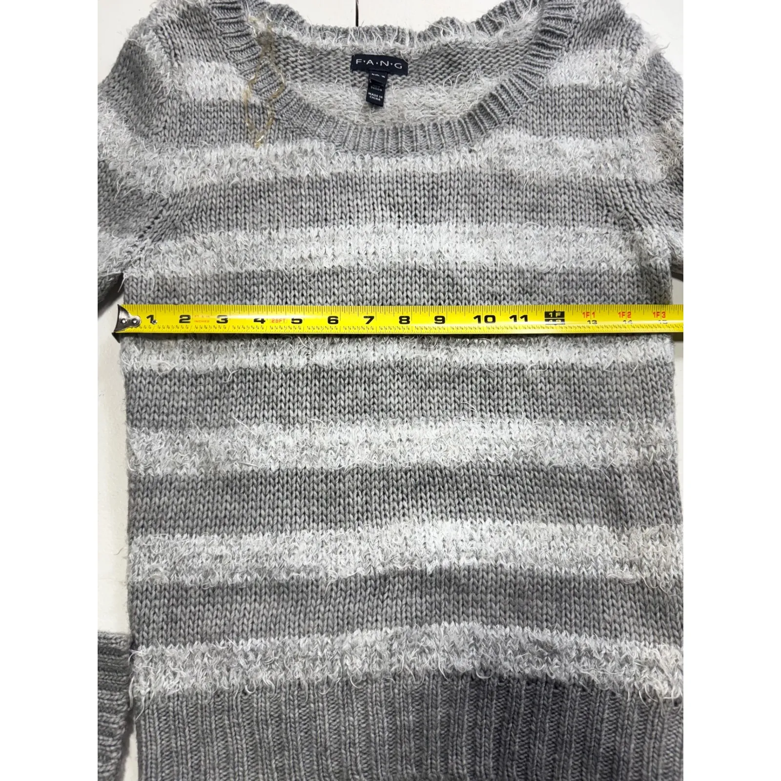 F.A.N.G Striped Sweater Fuzzy‎ Knit Pullover Gray White Soft Cozy Size M Size M - Image 7