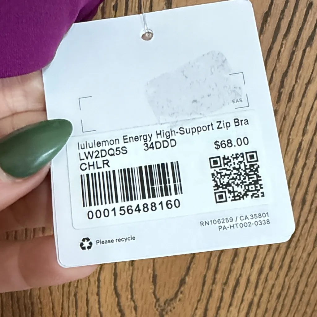 Lululemon Energy Zip Front Bra High Support B-G Cups Chilled Grape 34DDD - Image 6