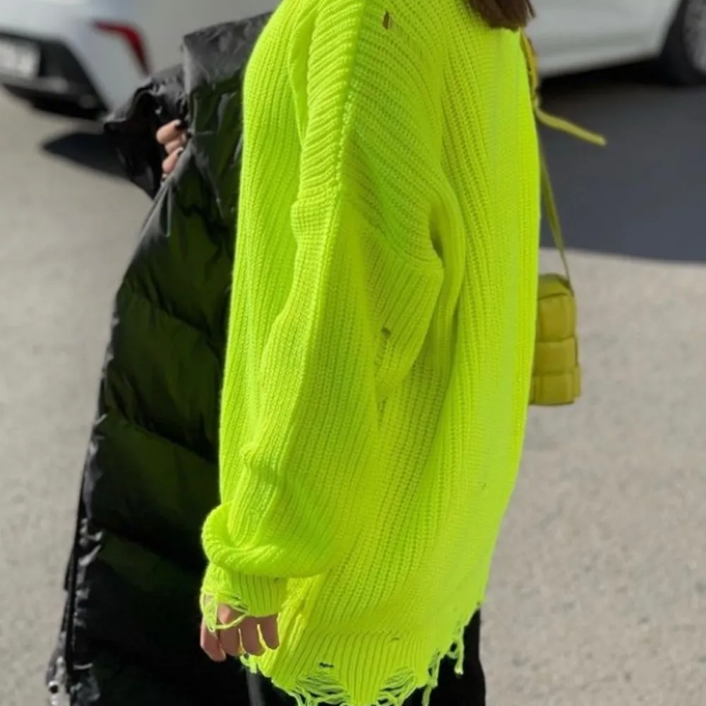 Women’s Lime Green Distressed Sweater - Image 3