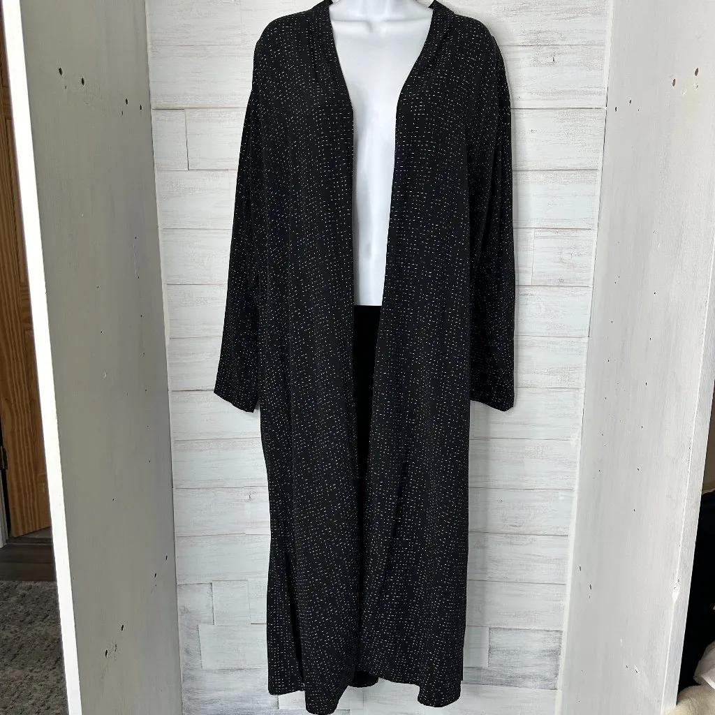 Eileen Fisher Long Kimono Duster Cardigan Black White Morse Code Size Medium - Image 3
