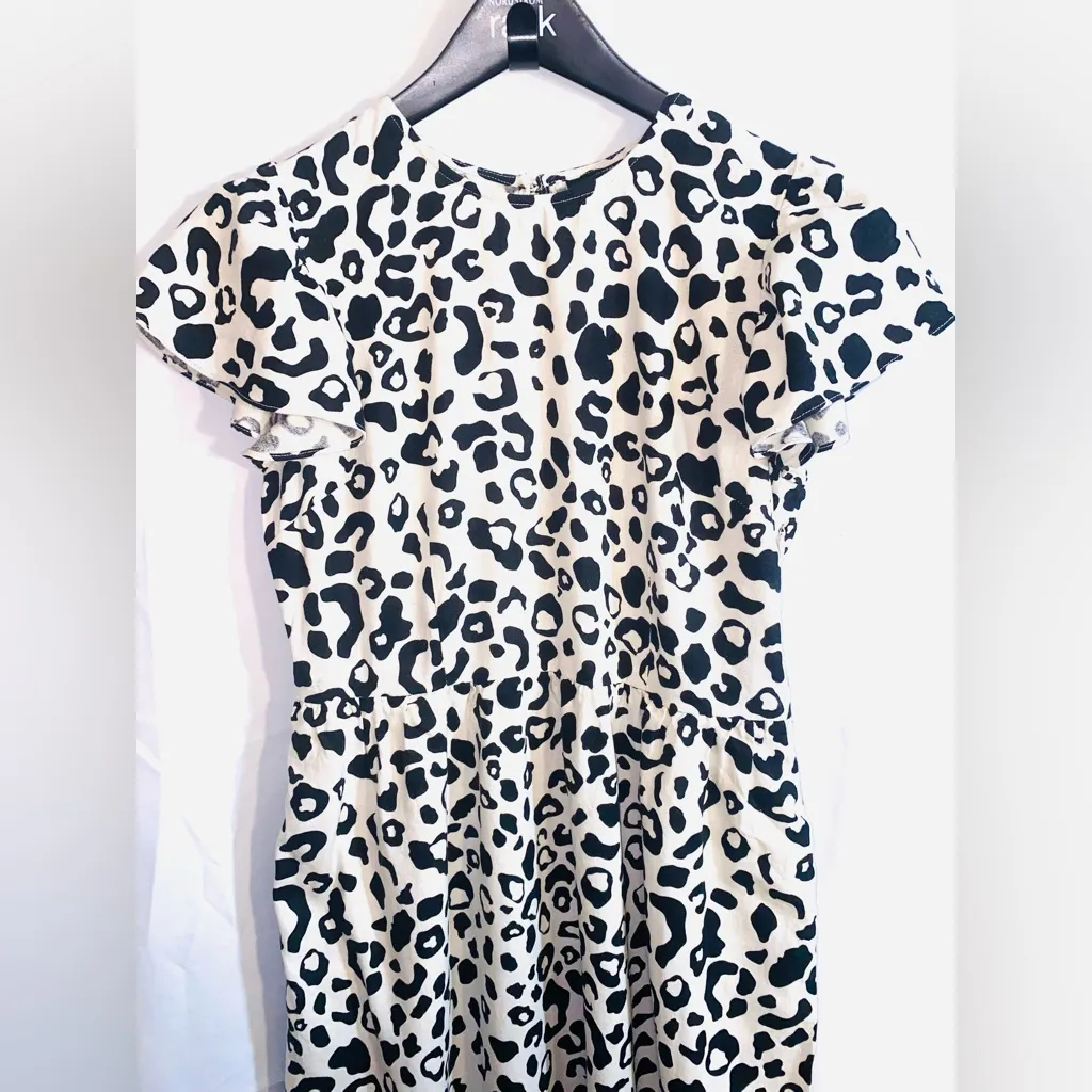 Who What Wear Black and Cream Animal Print Midi Dress - Image 5