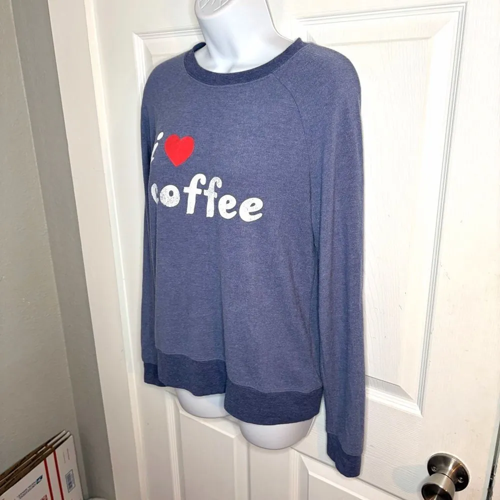 Grayson Threads Blue Graphic Print I Love Coffee Sweatshirt Soft Blue Red S - Image 3