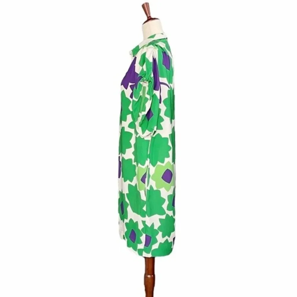 DVF Diane Von Furstenberg Green Mod Print Silk Cocoon Shirt Dress Women’s Size 8 - Image 5